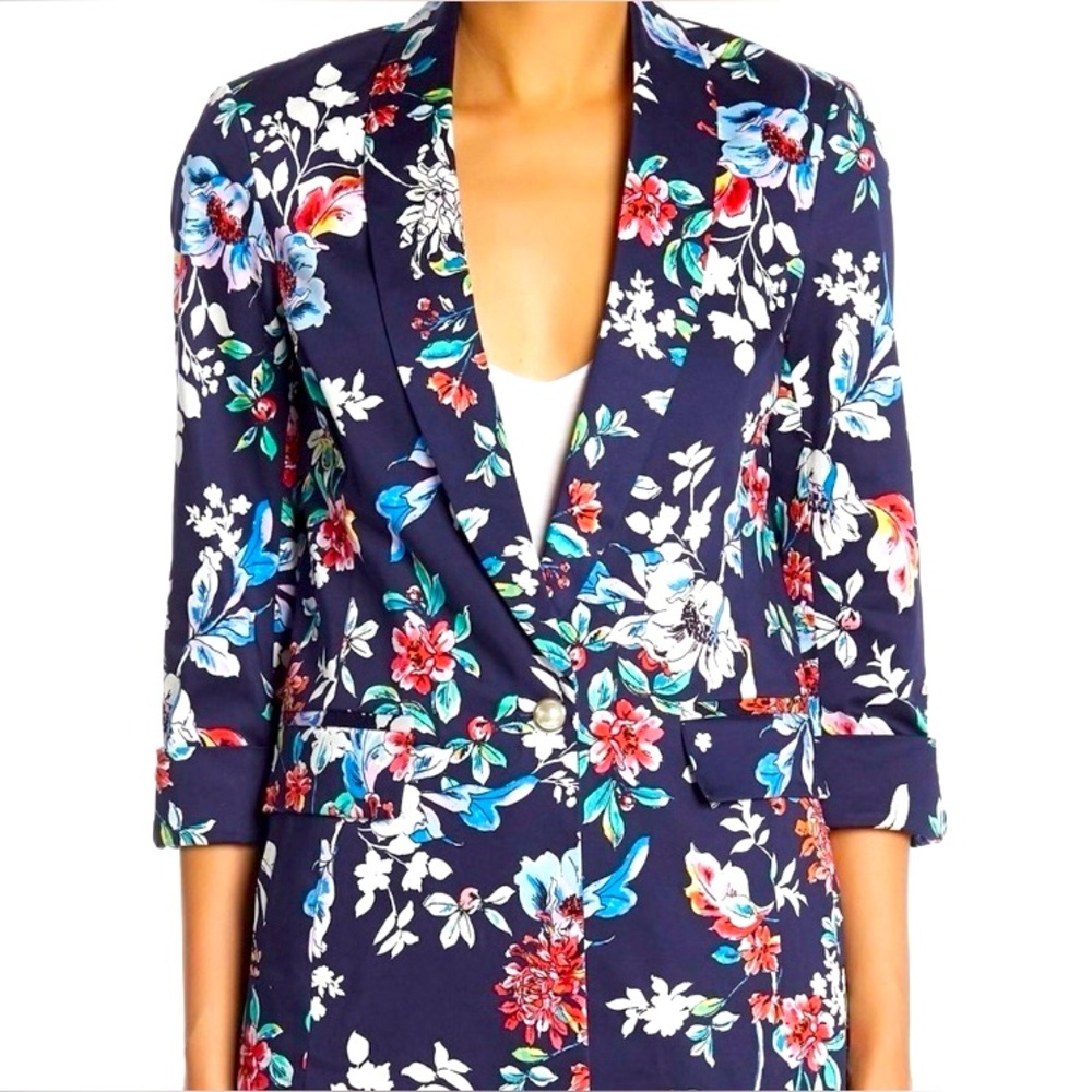 Laundry by Shelli Segal Navy Floral Blazer Sz 2 NWOT